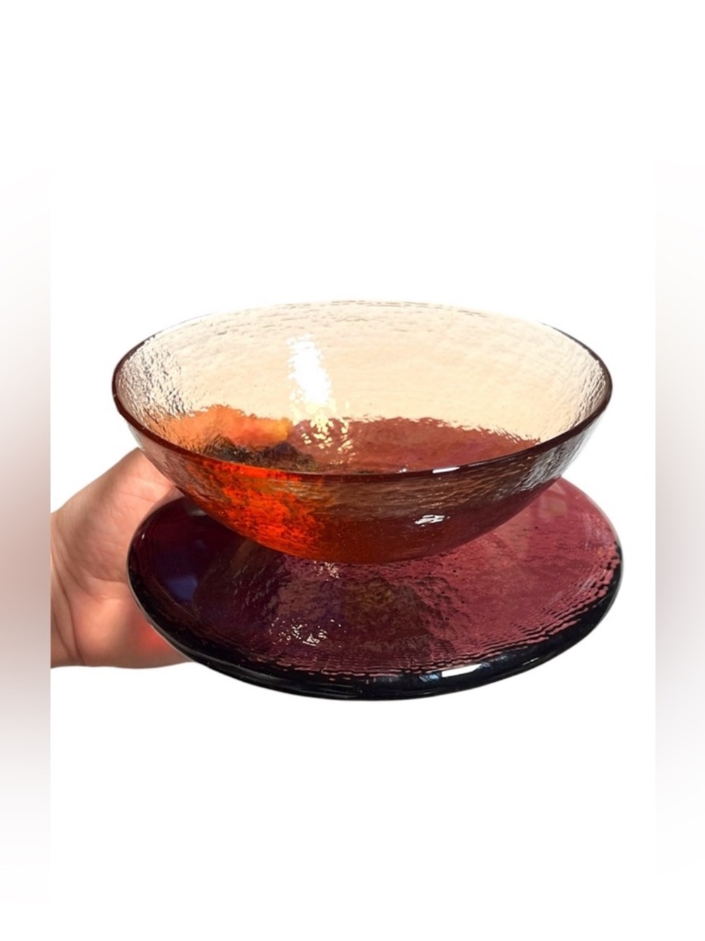Hudson Beach Glass Copper Bowl With Plum Plate Stand Fire & Light Recycled Style